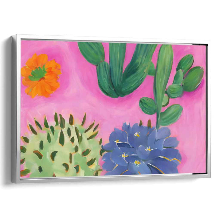 Bloom Oasis: Contemporary Cactus and Flower Canvas Art Print