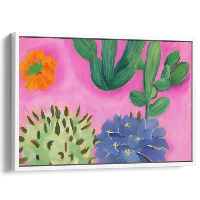 Bloom Oasis: Contemporary Cactus and Flower Canvas Art Print