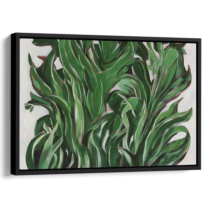 Emerald Whispered Leaves Dance: Abstract Botanical Green Canvas Art Print