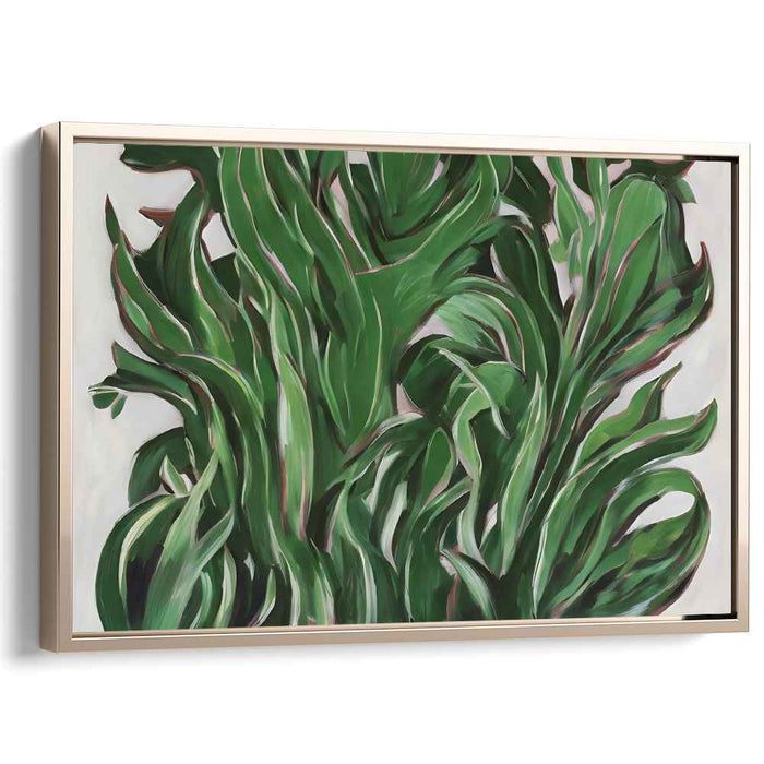 Emerald Whispered Leaves Dance: Abstract Botanical Green Canvas Art Print