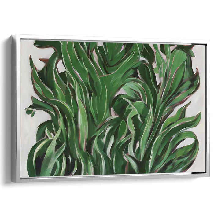 Emerald Whispered Leaves Dance: Abstract Botanical Green Canvas Art Print