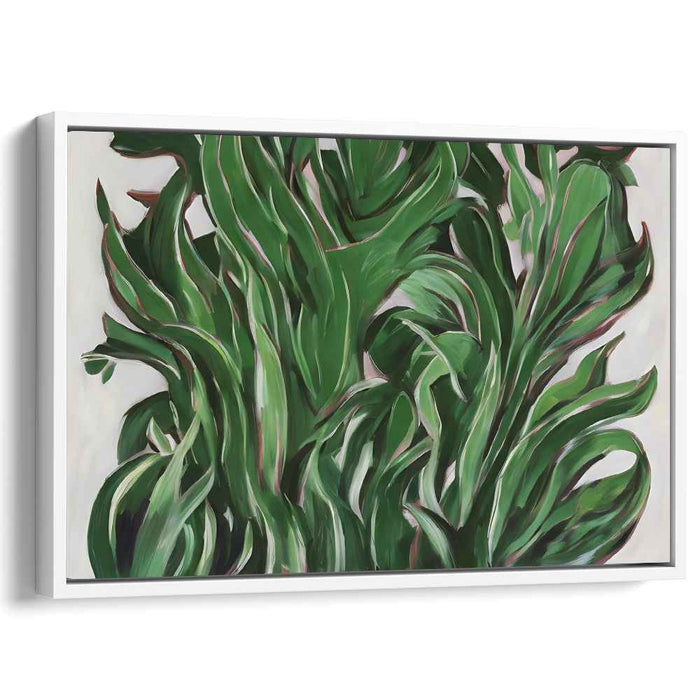 Emerald Whispered Leaves Dance: Abstract Botanical Green Canvas Art Print
