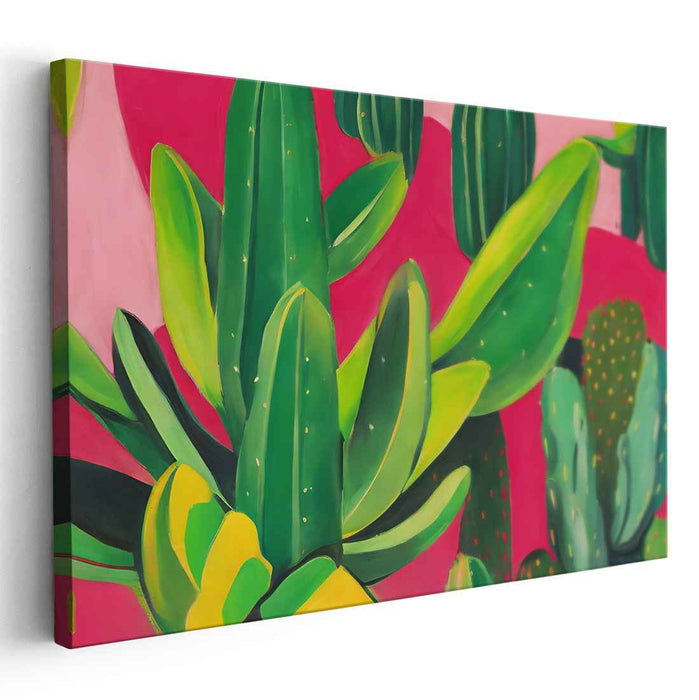 Lush Green Cacti: Vibrant Pop Art Canvas Print