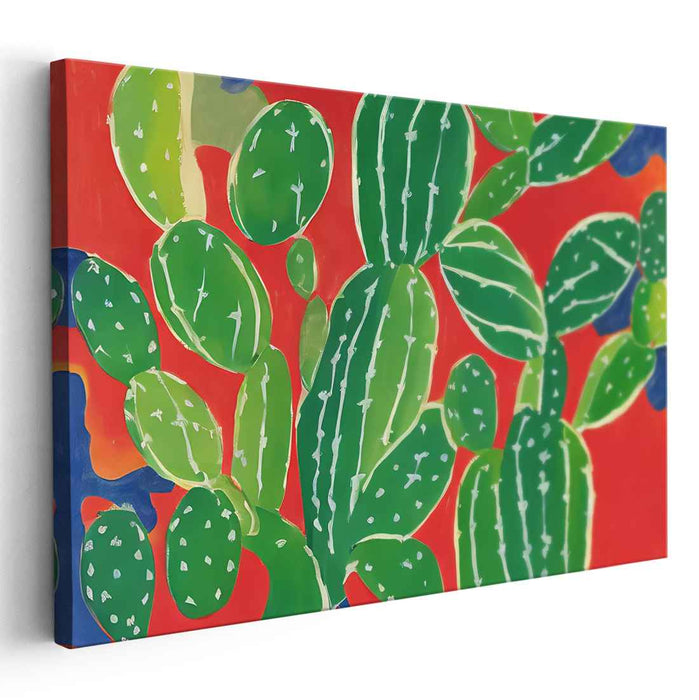 Chromatic Flora Burst: Modern Botanical Canvas Art in Bold Reds and Greens