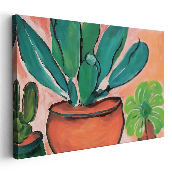 Lively Succulents: Modernist Botanical Canvas Art Print