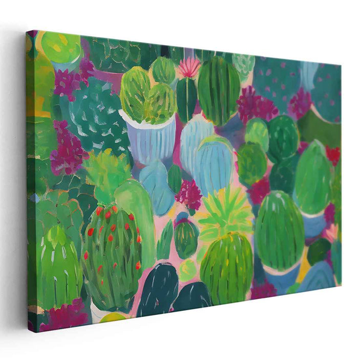 Prickly Proportions: A Symphony of Cacti - Impressionist Garden Canvas Art