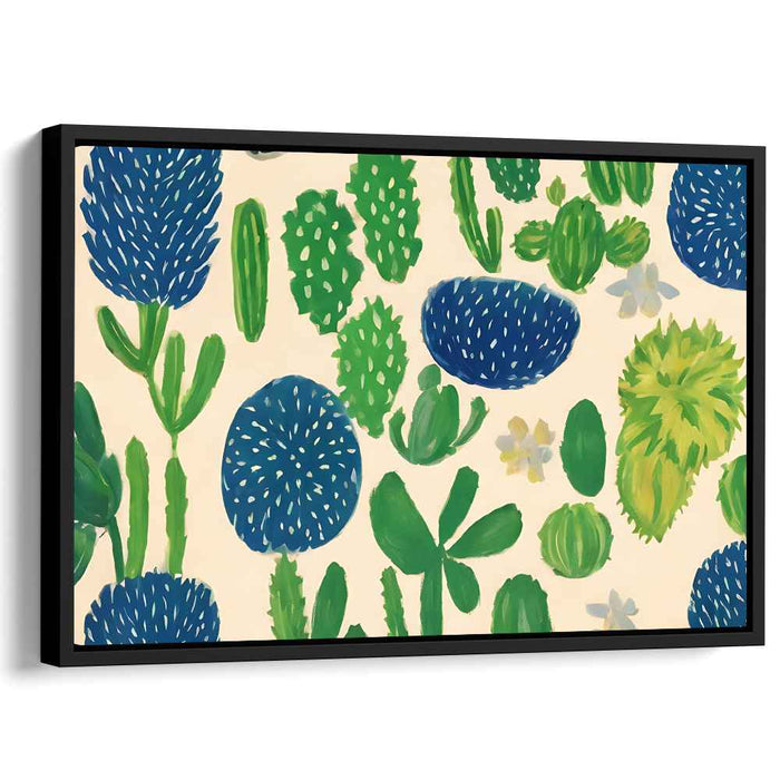 Whimsical Cacti Collection: Playful Green and Blue Botanical Canvas Art Print