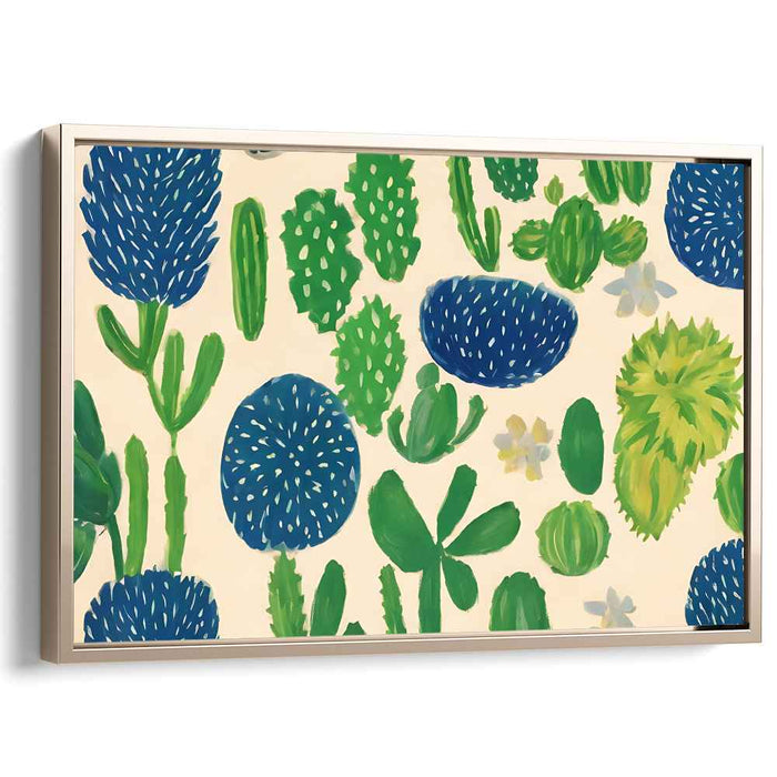 Whimsical Cacti Collection: Playful Green and Blue Botanical Canvas Art Print