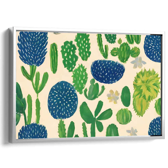 Whimsical Cacti Collection: Playful Green and Blue Botanical Canvas Art Print