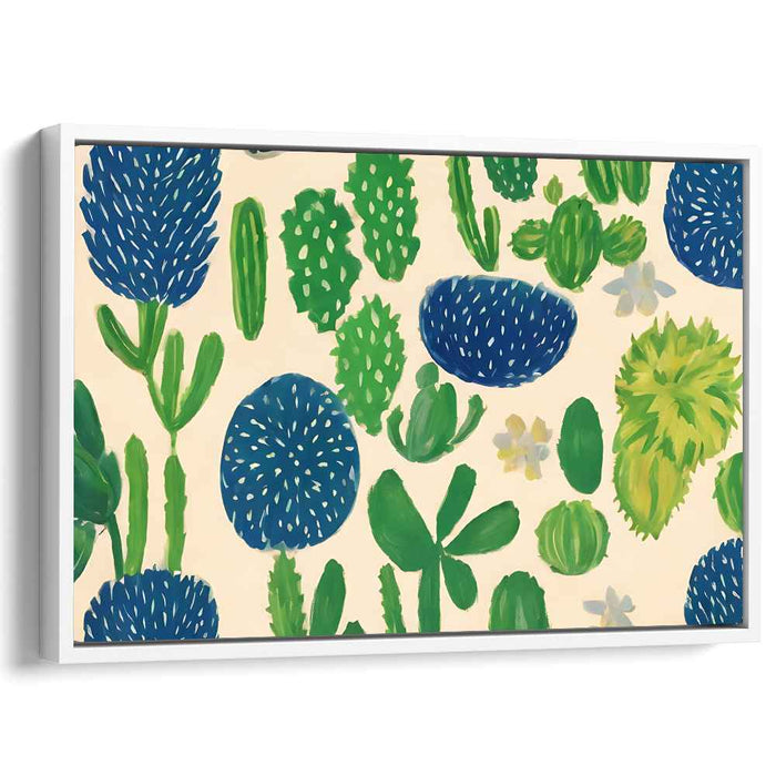 Whimsical Cacti Collection: Playful Green and Blue Botanical Canvas Art Print
