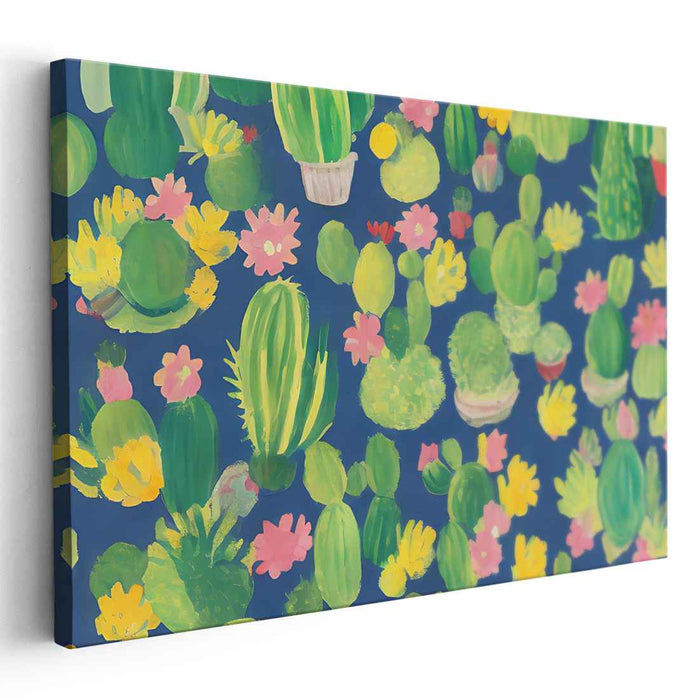 Whimsical Cacti Garden: Vibrant Folk Art Canvas Print