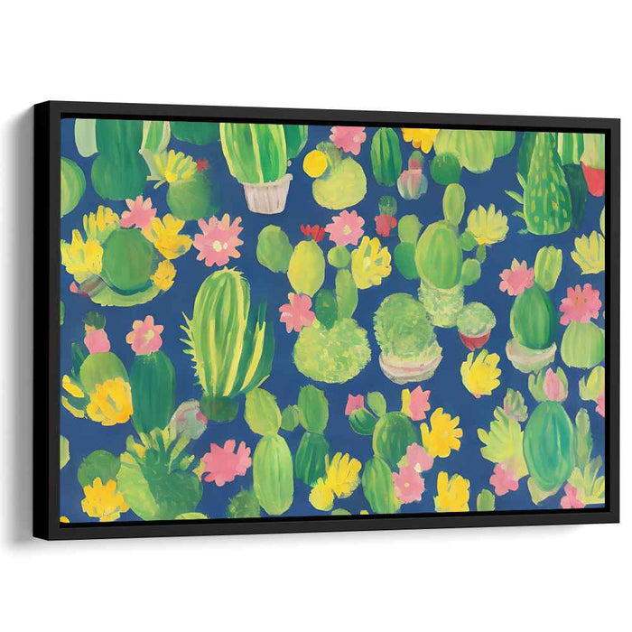 Whimsical Cacti Garden: Vibrant Folk Art Canvas Print
