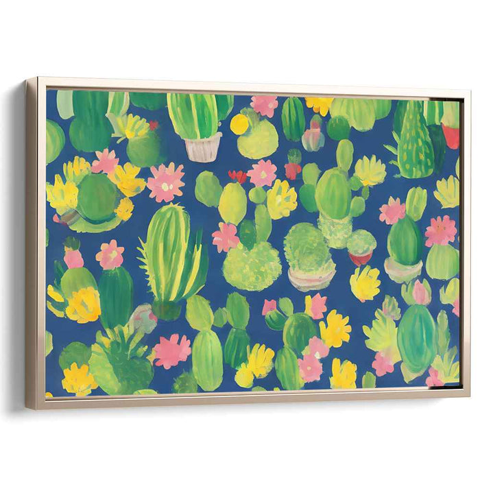 Whimsical Cacti Garden: Vibrant Folk Art Canvas Print