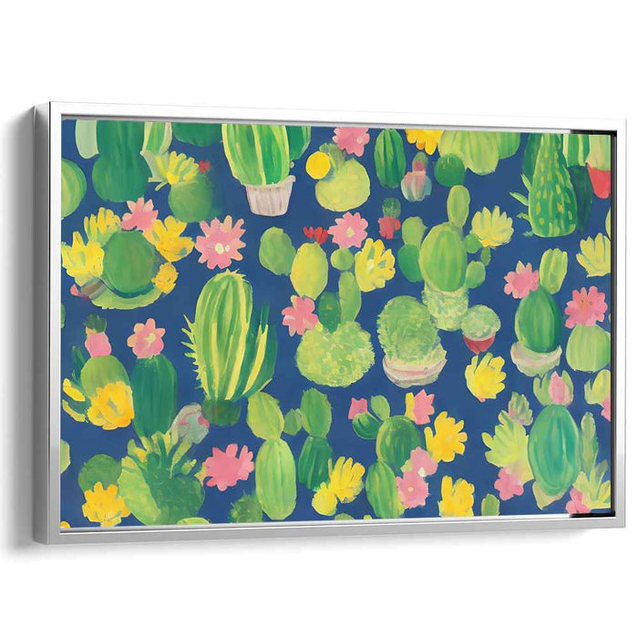 Whimsical Cacti Garden: Vibrant Folk Art Canvas Print
