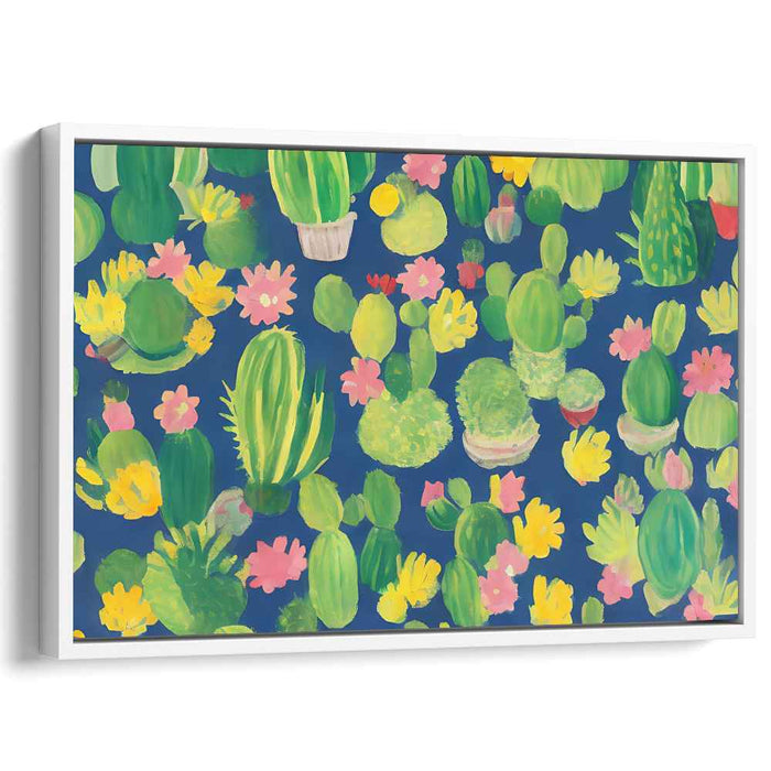 Whimsical Cacti Garden: Vibrant Folk Art Canvas Print