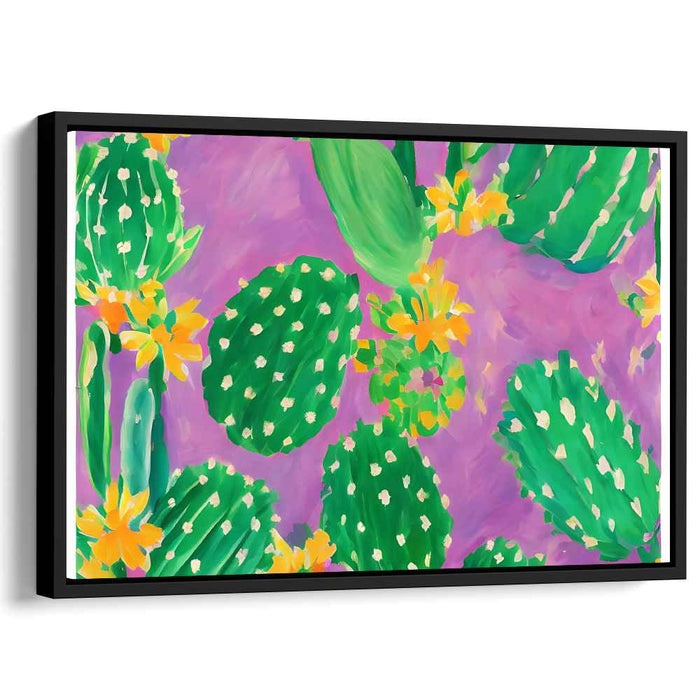 Blooming Cacti Delight: Vibrant Green and Purple Canvas Art Print