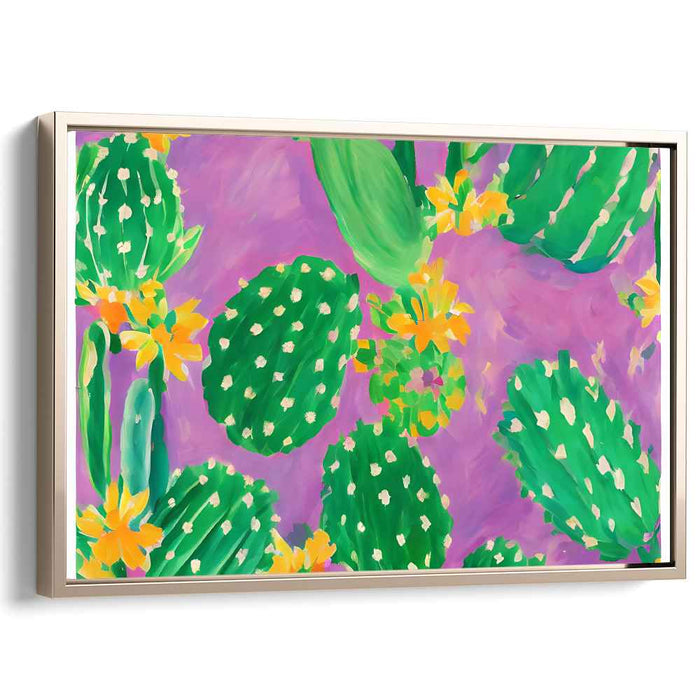 Blooming Cacti Delight: Vibrant Green and Purple Canvas Art Print