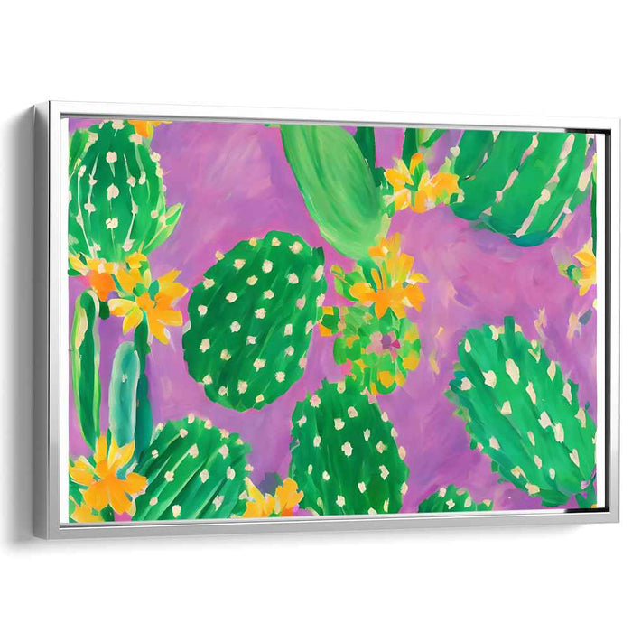 Blooming Cacti Delight: Vibrant Green and Purple Canvas Art Print