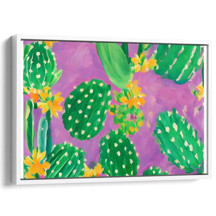 Blooming Cacti Delight: Vibrant Green and Purple Canvas Art Print
