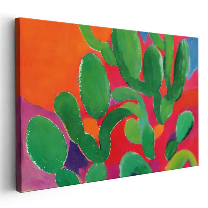 Vivid Cactus Dream: Abstract Expressionist Color Explosion Canvas Art Print