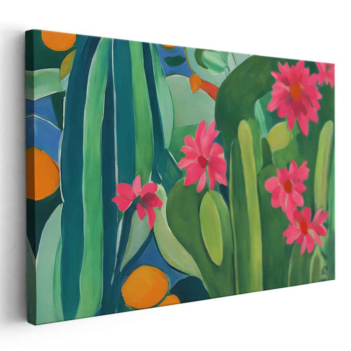 Vibrant Cacti and Blossoms: Tropical Nature Canvas Art Print