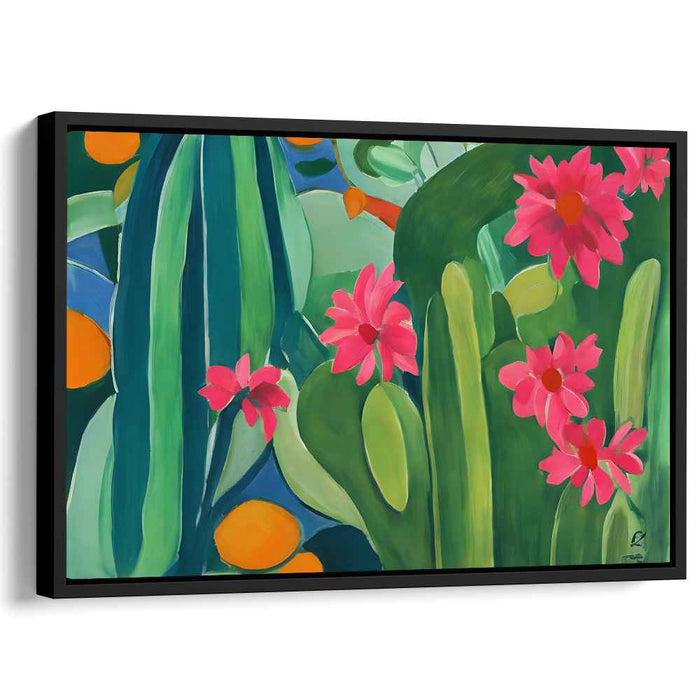 Vibrant Cacti and Blossoms: Tropical Nature Canvas Art Print
