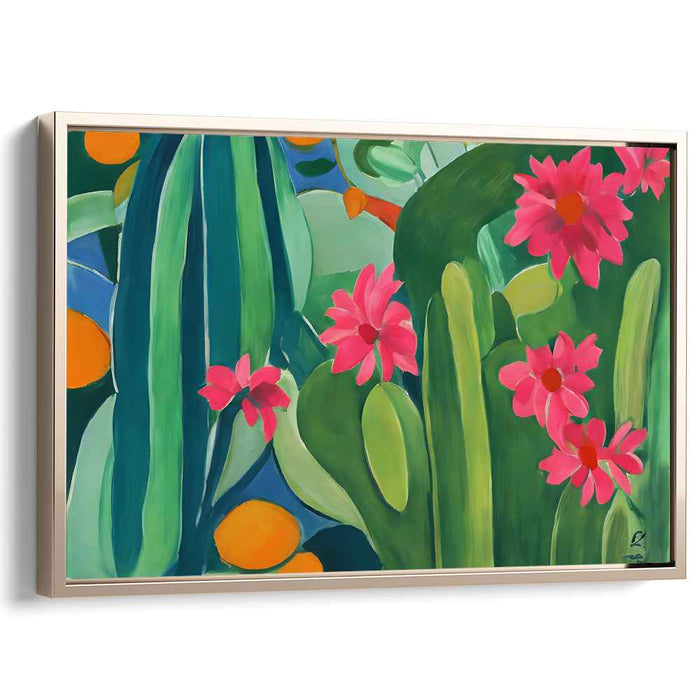 Vibrant Cacti and Blossoms: Tropical Nature Canvas Art Print