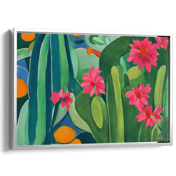 Vibrant Cacti and Blossoms: Tropical Nature Canvas Art Print