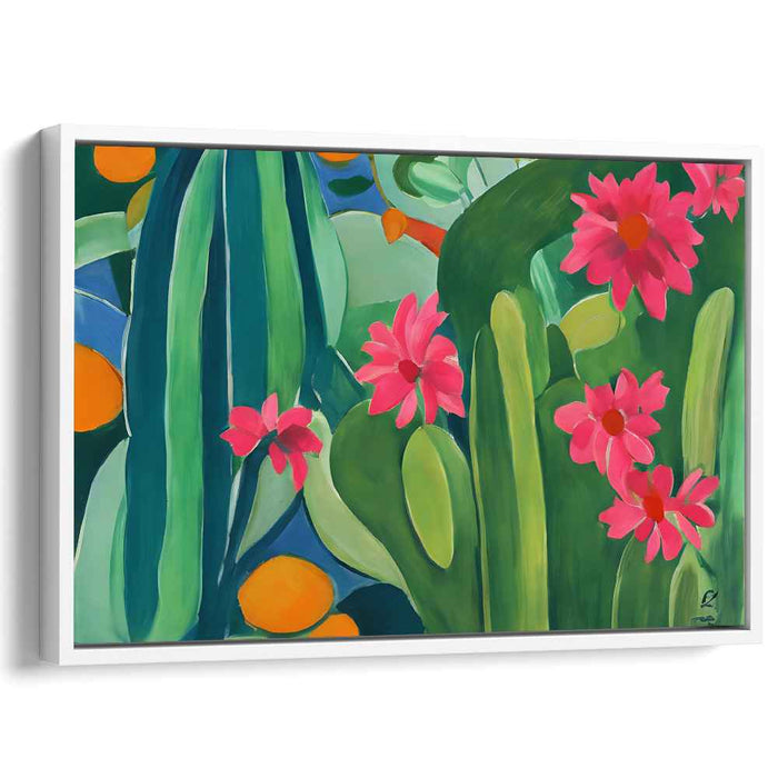 Vibrant Cacti and Blossoms: Tropical Nature Canvas Art Print