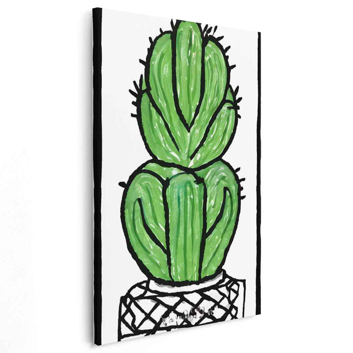 Bold Green Cactus: Whimsical Pop Art Canvas Print