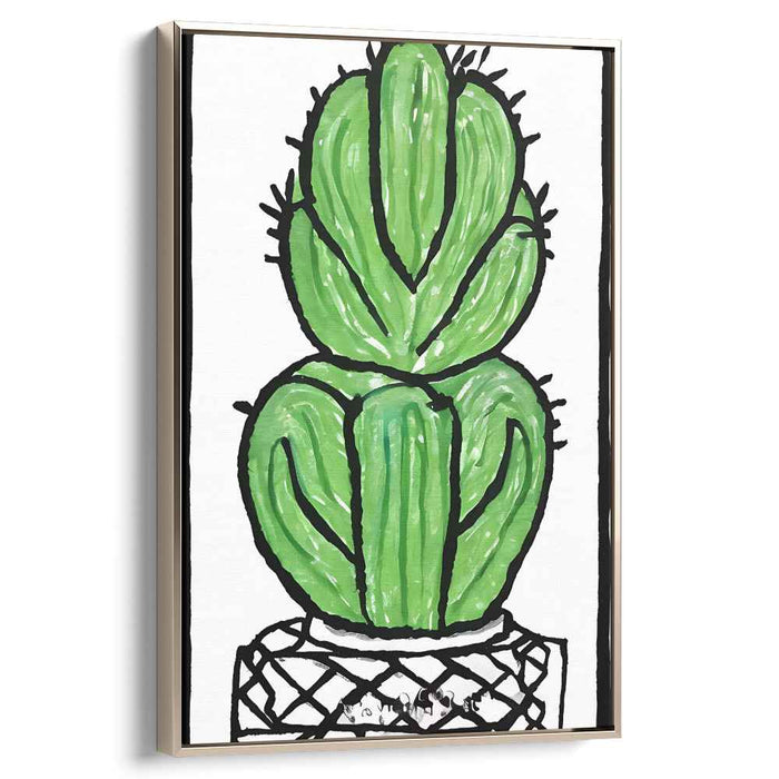 Bold Green Cactus: Whimsical Pop Art Canvas Print