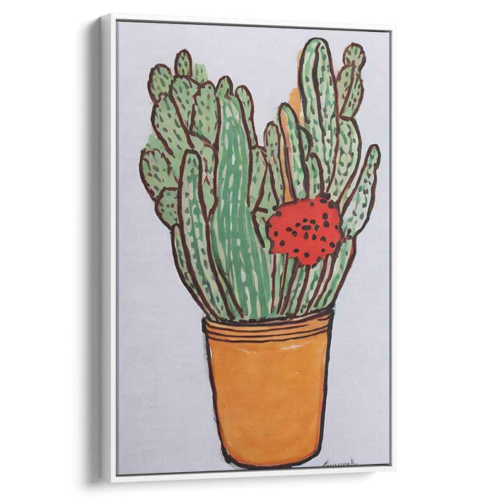 Vibrant Cactus in Bloom: Colorful Botanical Pop Art Canvas Print