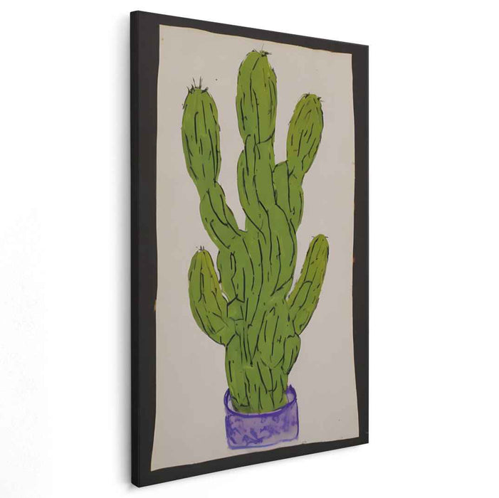 Cactus Silhouette Study: Minimalist Cactus Botanical Canvas Art Print