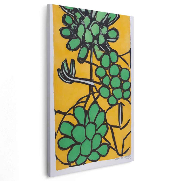 Luminous Sunshine Foliage Dance: Vibrant Green Plants on Yellow Canvas Art Print
