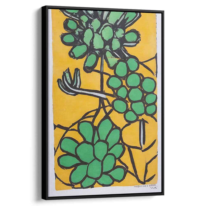 Luminous Sunshine Foliage Dance: Vibrant Green Plants on Yellow Canvas Art Print