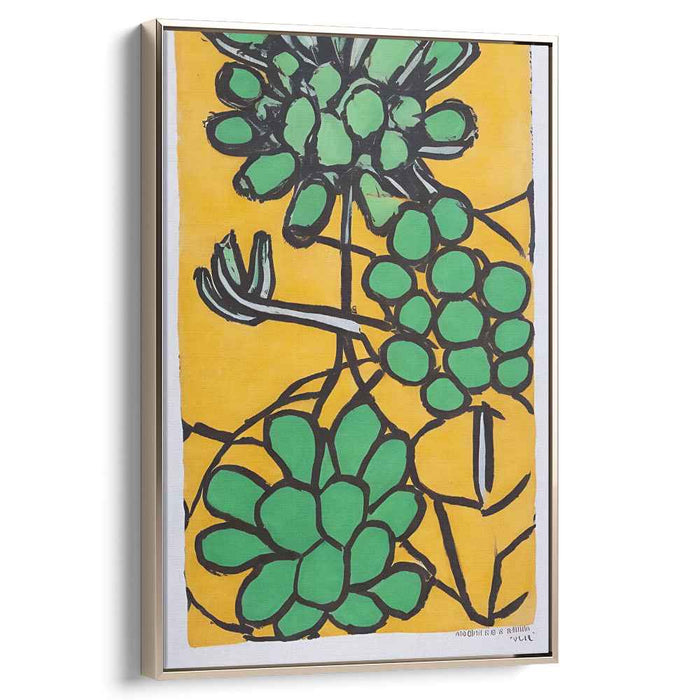 Luminous Sunshine Foliage Dance: Vibrant Green Plants on Yellow Canvas Art Print