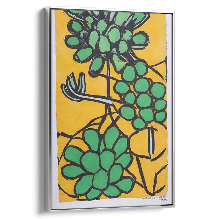 Luminous Sunshine Foliage Dance: Vibrant Green Plants on Yellow Canvas Art Print