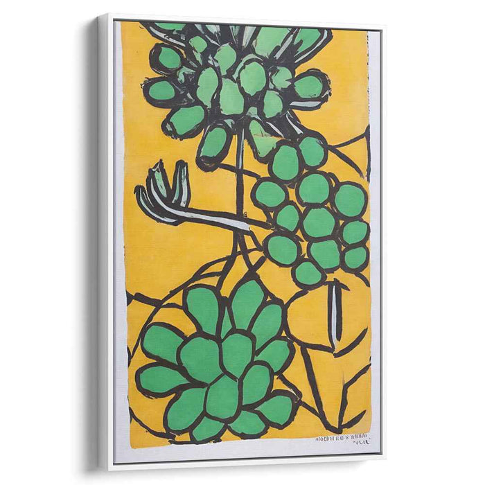 Luminous Sunshine Foliage Dance: Vibrant Green Plants on Yellow Canvas Art Print
