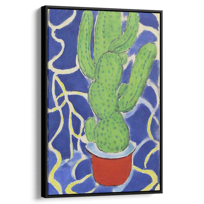Vibrant Green Cactus: Dynamic Blue Background Canvas Art Print