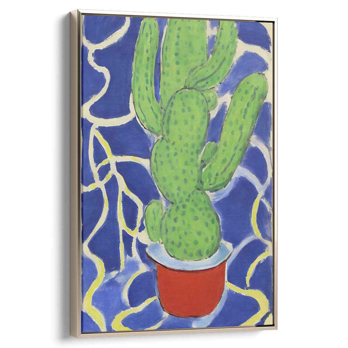Vibrant Green Cactus: Dynamic Blue Background Canvas Art Print