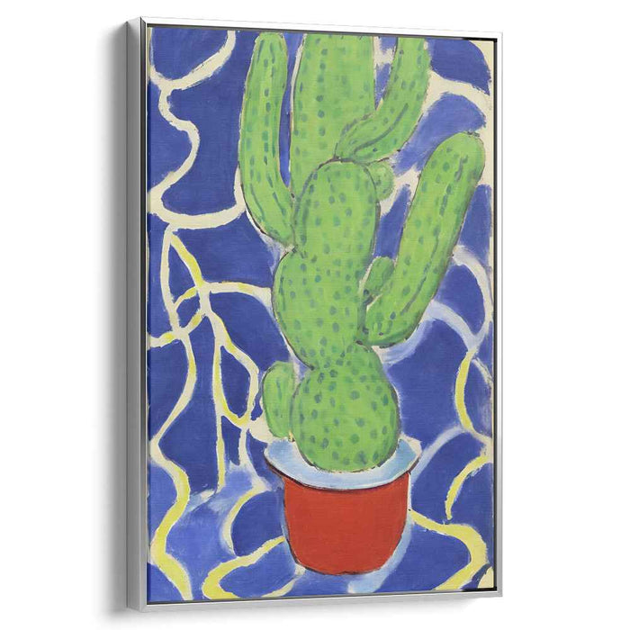 Vibrant Green Cactus: Dynamic Blue Background Canvas Art Print