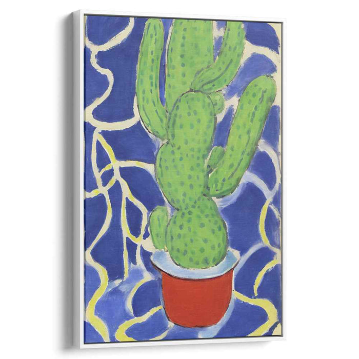 Vibrant Green Cactus: Dynamic Blue Background Canvas Art Print