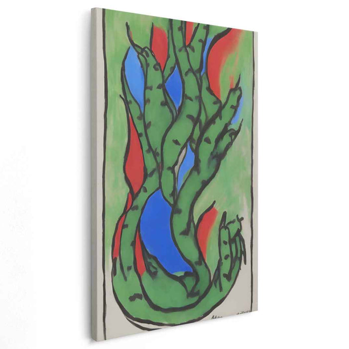 Serpentine Vines: Bold Abstract Green and Red Canvas Art Print