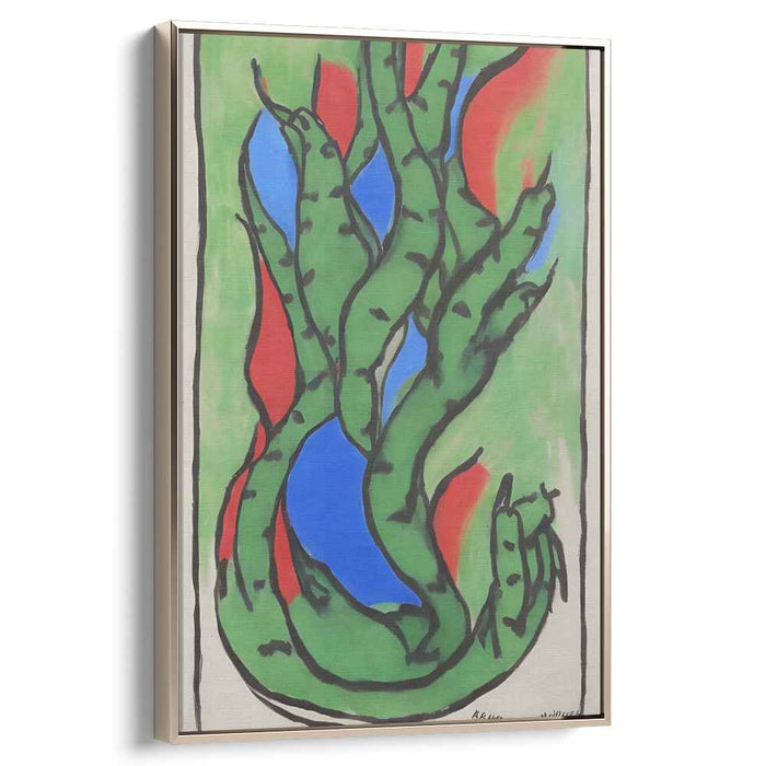 Serpentine Vines: Bold Abstract Green and Red Canvas Art Print