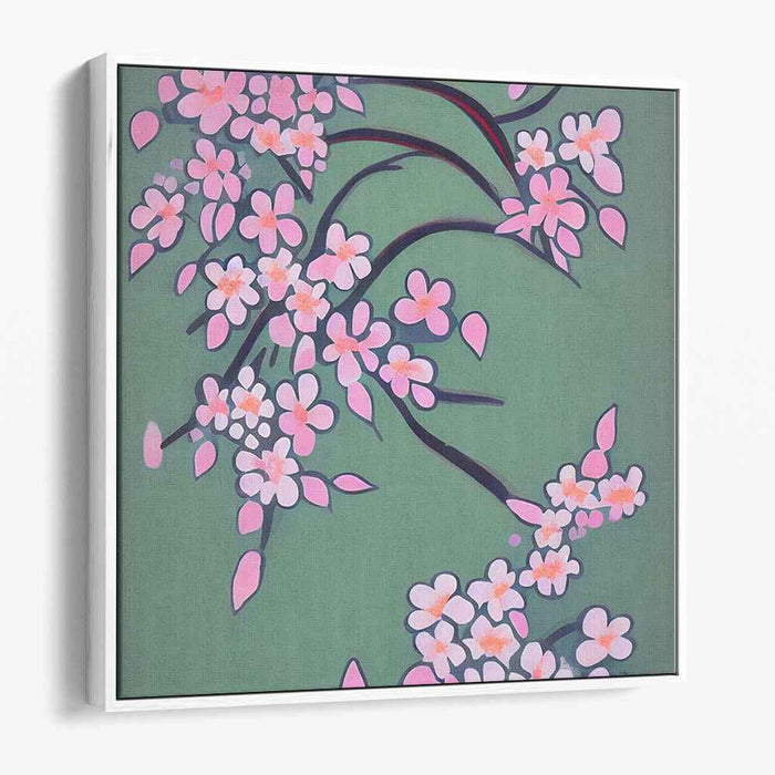 Silent Bloom Petals: Minimalist Cherry Blossom Canvas Art Print