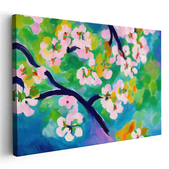 Blossom Dance Blur: Vibrant Cherry Blossom Canvas Art Print