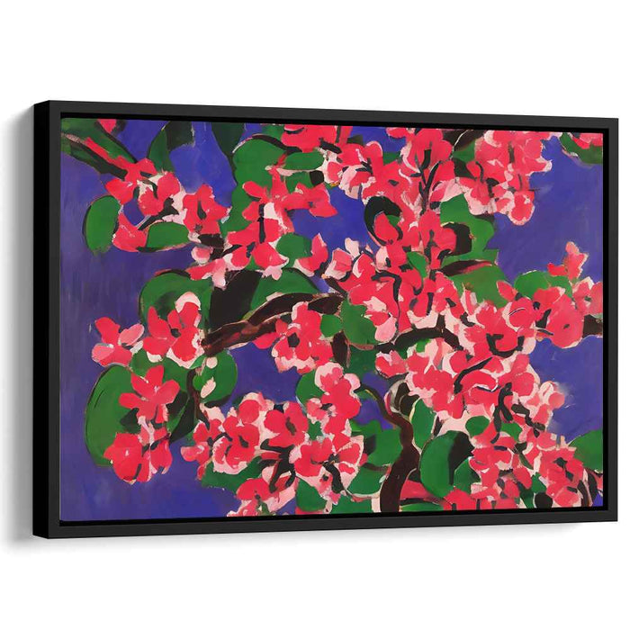 Indigo Petal Dance: Vibrant Cherry Blossoms on Deep Blue Canvas Art Print