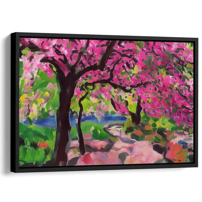 Whispering Petal Trails: Impressionist Pink Blossom Pathway Canvas Art