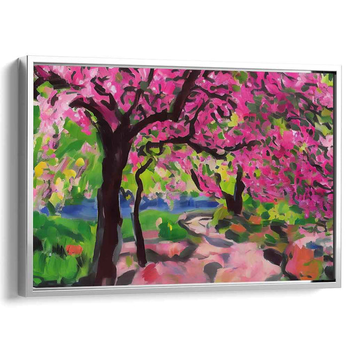 Whispering Petal Trails: Impressionist Pink Blossom Pathway Canvas Art
