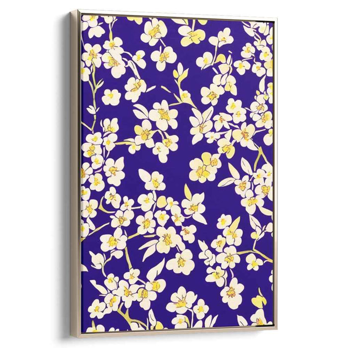 Midnight Blossom Dance: Modern Floral Illustration on Deep Blue Canvas